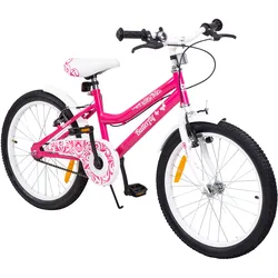 Actionbikes Kinderfahrrad Butterfly 20 Zoll, Pink, Fahrradständer, Kettenschutz, Antirutschgriffel (Pink/Weiß)