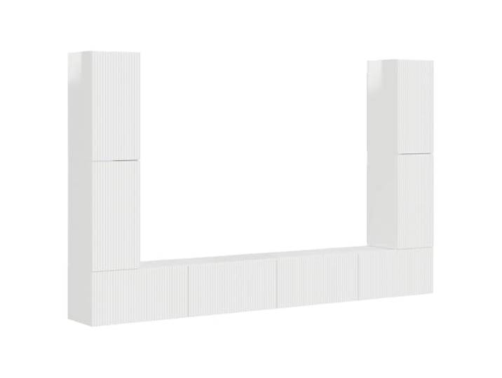KTHLBRH TV-Möbel-Set, 8 Stück, weiß, glänzend, aus technischem Holz 4 Türen, 2 Einlegeböden, Regal 30 x 27 x 1,5 cm, 4 Möbel 31 x 30 x 60 cm, 4 Möbel 60 x 31 x 29,5 cm, Holz, weiß