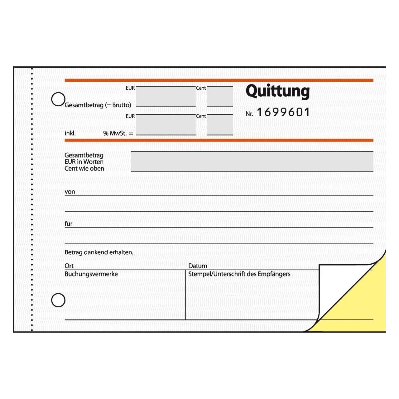 Sigel Formularbuch "Quittung", inkl. MwSt., DIN A6 quer (SD122)