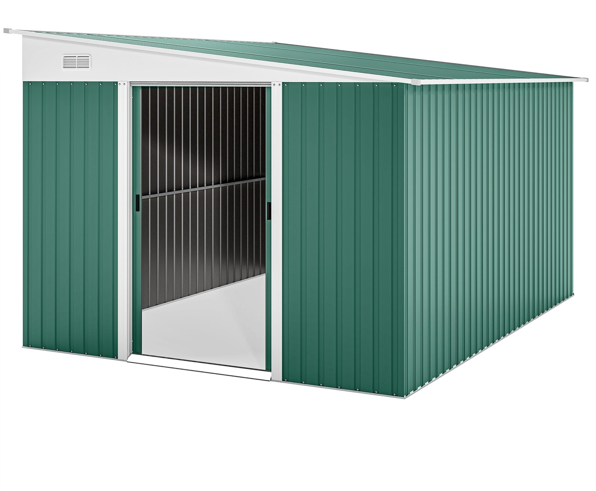 Outsunny 8,9 m² Gerätehaus Stahl-Geräteschuppen mit Pultdach, Schiebetür, Grün