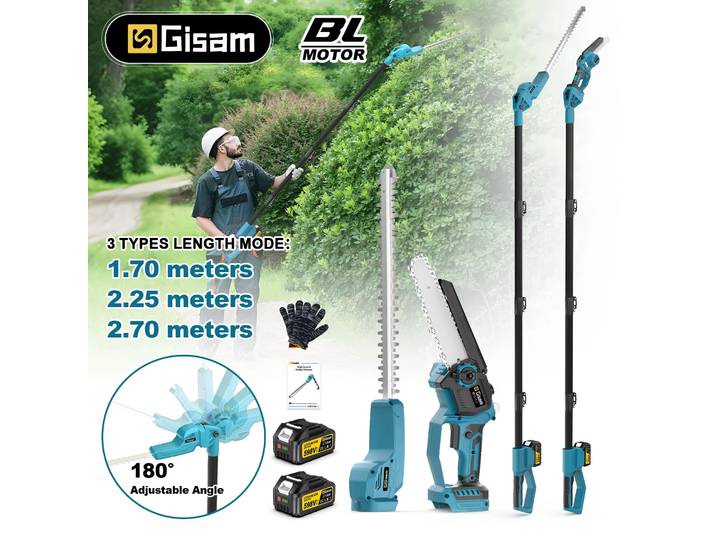 Gisam 2-en-1 Scie à branches haute portée sans balais et taille-haie sans fil, outil multifonction pour batterie Makita 18V