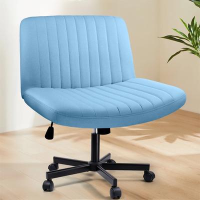 Bossin Criss Cross Chair Armless Office Desk Chair with Wheels,Fabric Padded Cross Legged Chair, Swivel Wide Seat Vanity Chair