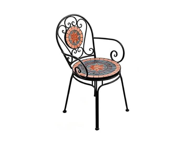 exproyzk Runder Outdoor-Beistelltisch Mit Stühlen – Tisch Mit Keramikplatte Moderner, kleiner Dekotisch (Couch-/Teetisch) mit Stuhl – für Terrasse, Garten, Balkon oder Veranda(Schwarz,1chair)