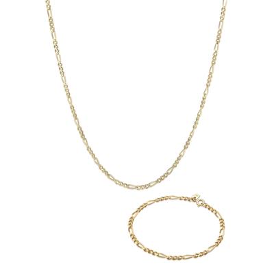 Ketten und Armband Set KUZZOI "Schmuckset Herren Kette Armband Figaro 925 Sterling Silber" Gr. 21, gold, Schmuck_Sets, Herren, 21, Silber 925 (Sterlingsilber)