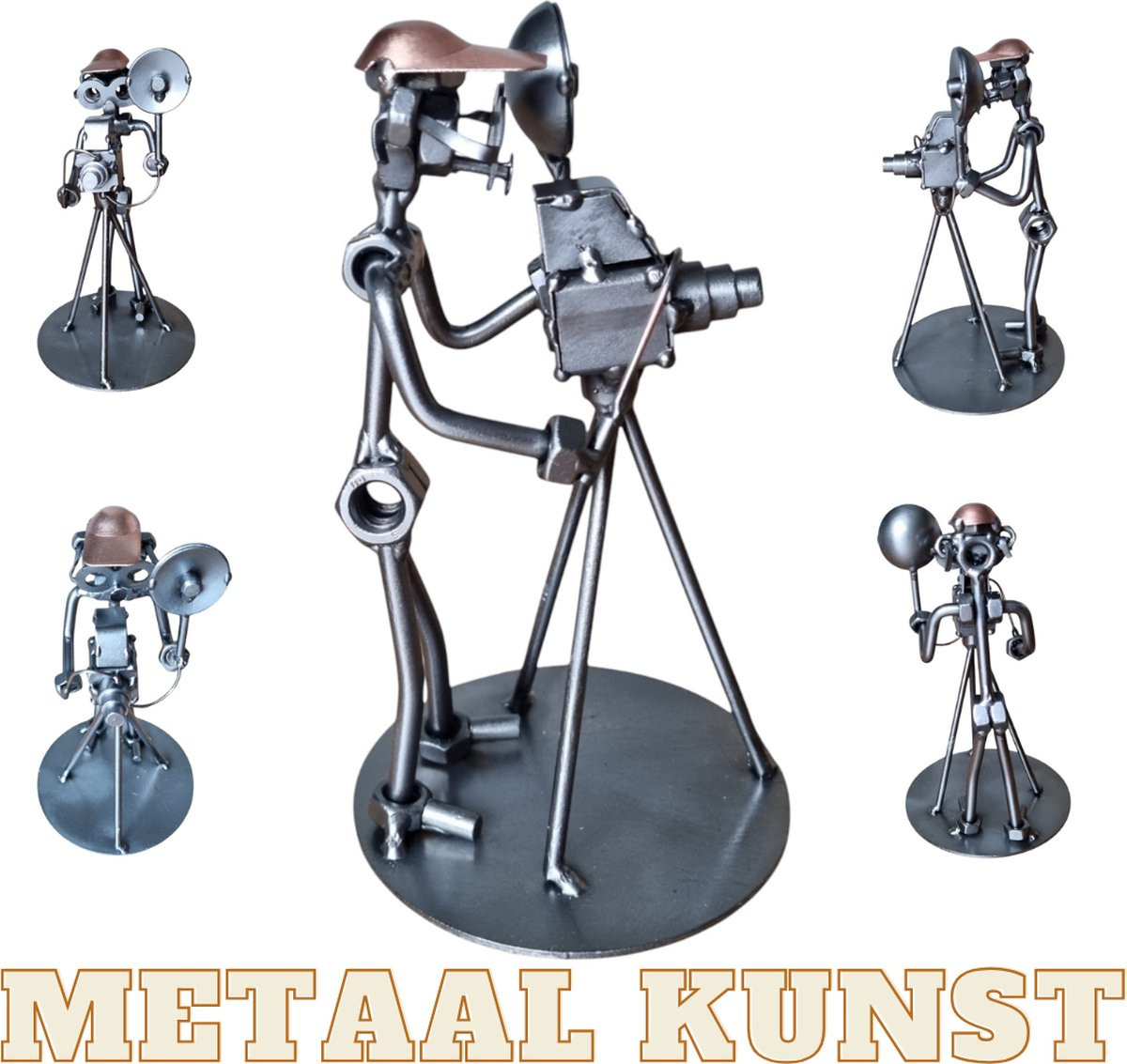 Uniek metaal kunstbeeld van een cameraman voor op tafel