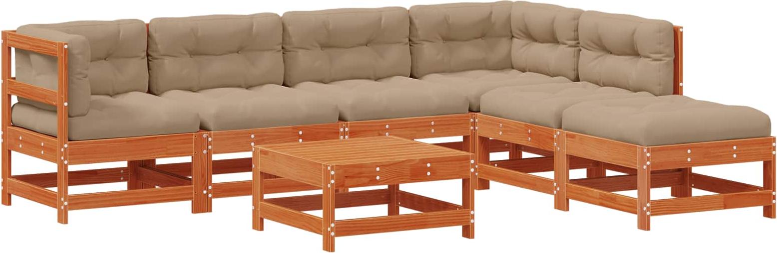 Garten-Lounge-Set 7 pcs Wachsbraun Massives Kiefernholz