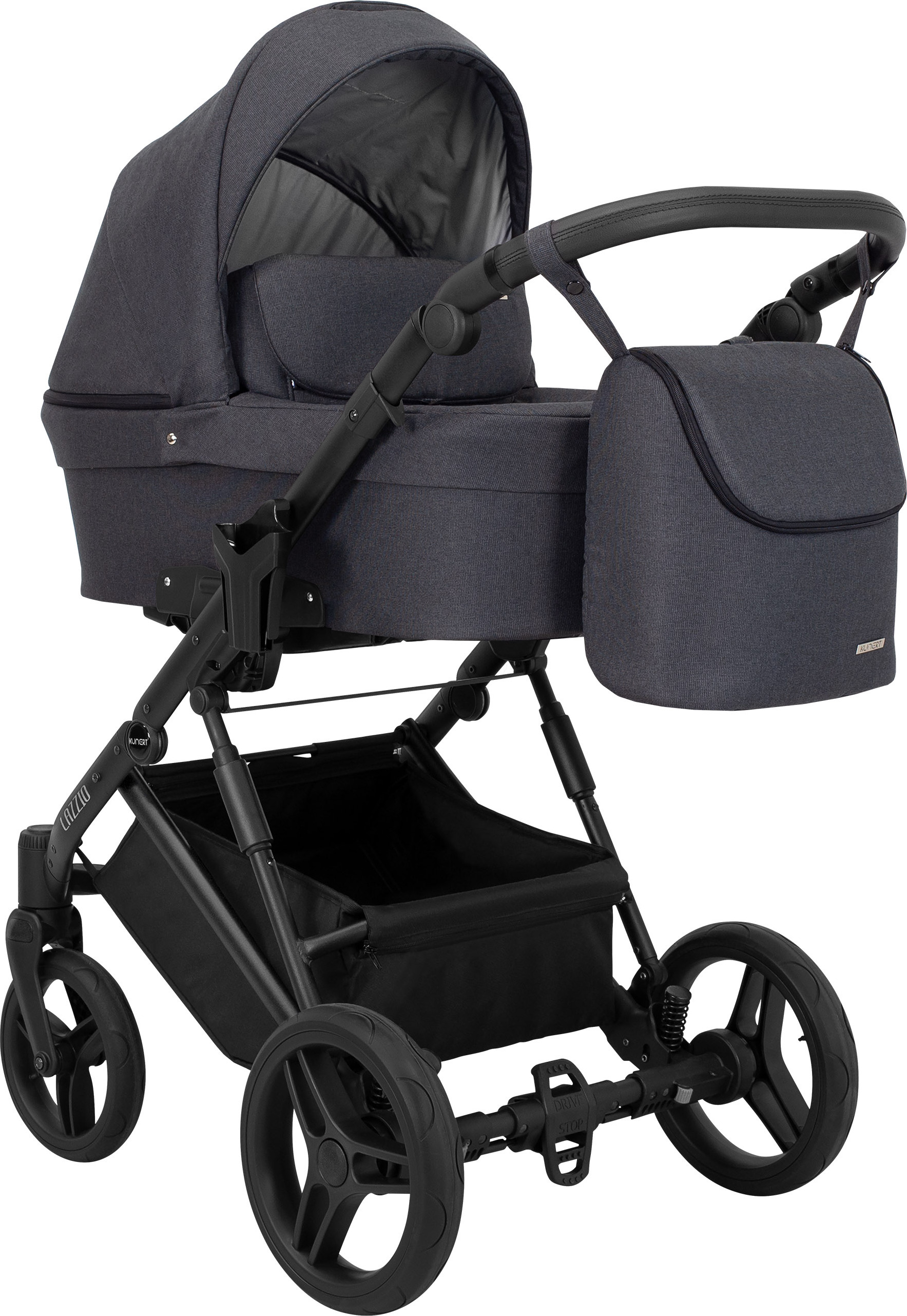 Kinderwagen LAZZIO Babywagen Babyschale Kinder Wagen Set 1 in 1 (anthrazit, Rahmenfarbe: Schwarz)
