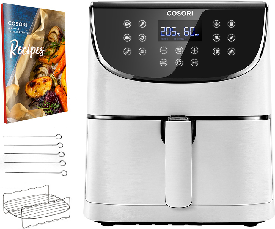 Cosori Premium 5,5-Liter Heißluftfritteuse mit Spießgestell, Weiß
