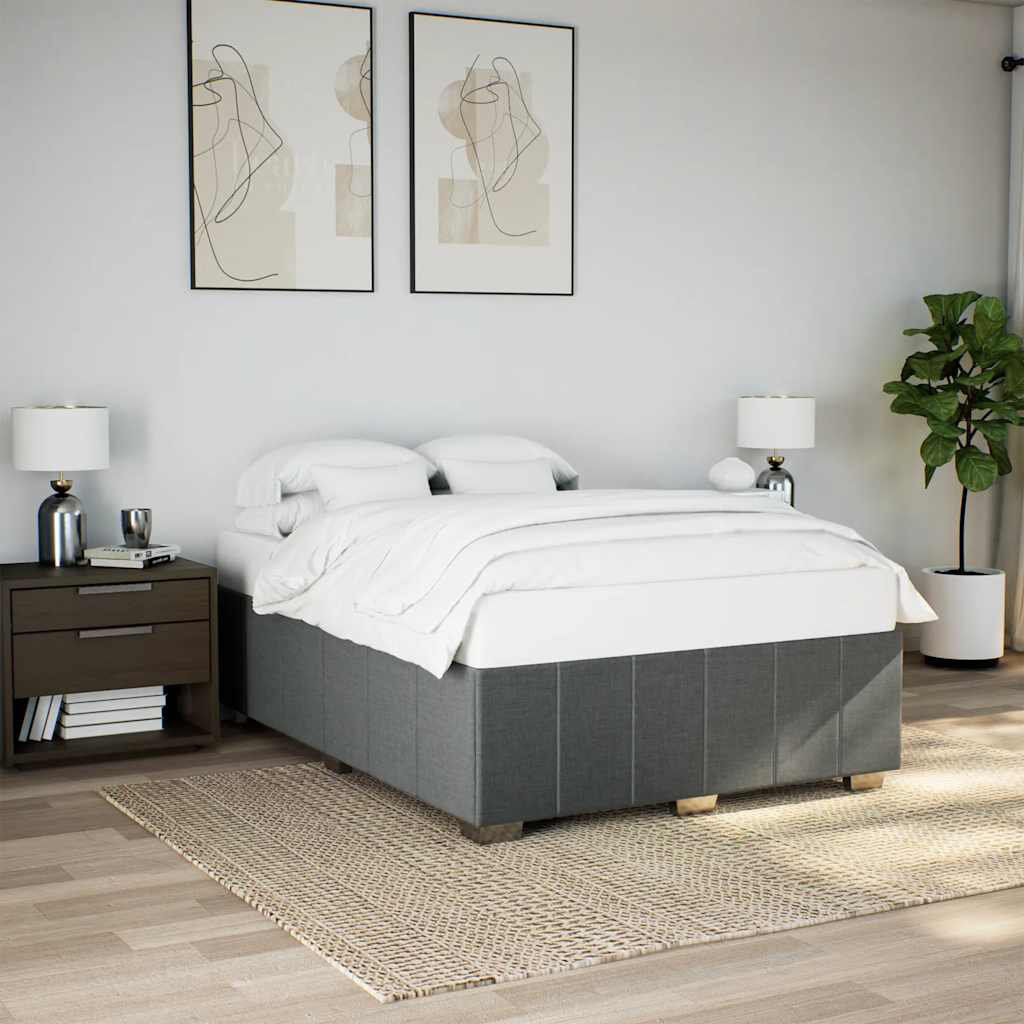 Latitude Run Baecher Upholstered Fabric Bed Frame Dark Grey Double