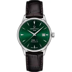 Certina DS-1 38mm C029.207.16.091.00 - Dunkelgrünes Ziffernblatt mit silbernen Zahlen/Indices,braun - 38mm