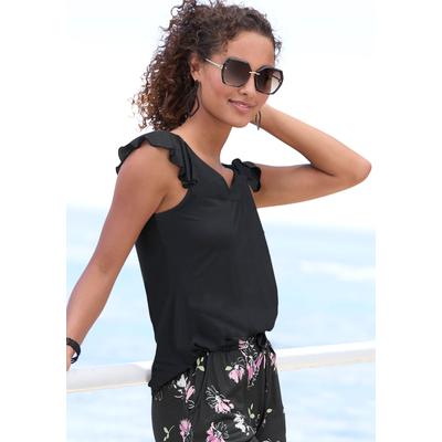 Rundhalsshirt VIVANCE, Damen, Gr. 32/34, schwarz, Jersey, Obermaterial: 100% Viskose, unifarben, figurumspielend hüftlang, Rundhals, Shirts Rundhalsshirt, mit verspielten Volants aus weichem Jersey, sommerlich