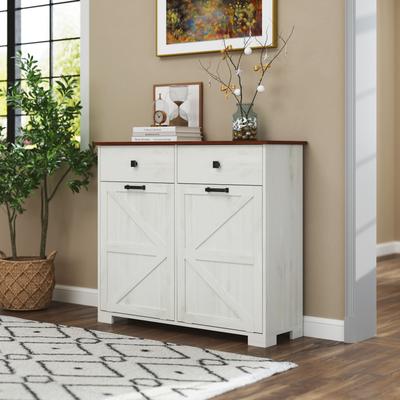 Kodotan sofa Farmhouse Double Tilt Out Trash Cabinet for 20 Gallon Trash Cans,Free Standing Recycling Cabinet with Hideaway Drawer