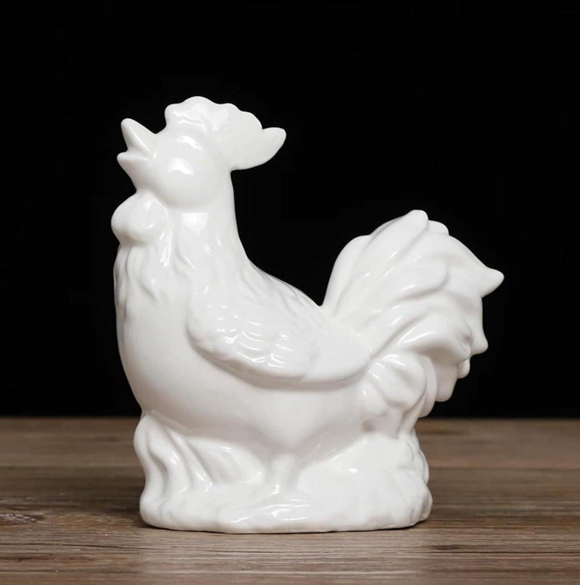 Keramische Haan Dierenbeeldje Ornament Wit Hoogte: 11.5 cm