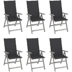 vidaXL 6x Akazienholz Massiv Gartenstuhl Verstellbar mit Auflagen Hochlehner Holzstuhl Gartenstühle Gartensessel Gartenmöbel Stuhl Stühle Outdoor