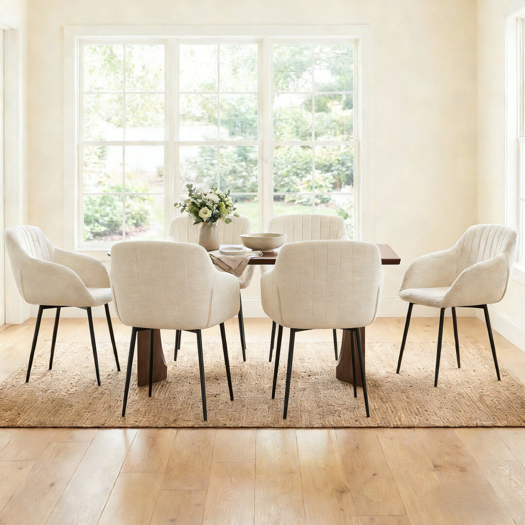 Corrigan Studio Ohio Modern Upholstered Dining Chairs with Metal Legs Cream Chenille 82cm H X 57cm W X 57.5cm D