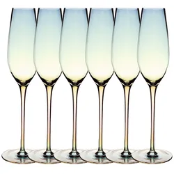 Intirilife 6x Champagner Glas mit Regenbogen Schimmer und Wellenform - 200 ml Füllmenge - Sekt Prosecco Glas Spülmaschinenfest Kristallglas stoßfest