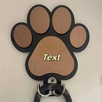 Uplift Essentials Custom Wooden Paw Print Leash Hanger Handcrafted Wall Mounted Hook For Collars & Leashes black