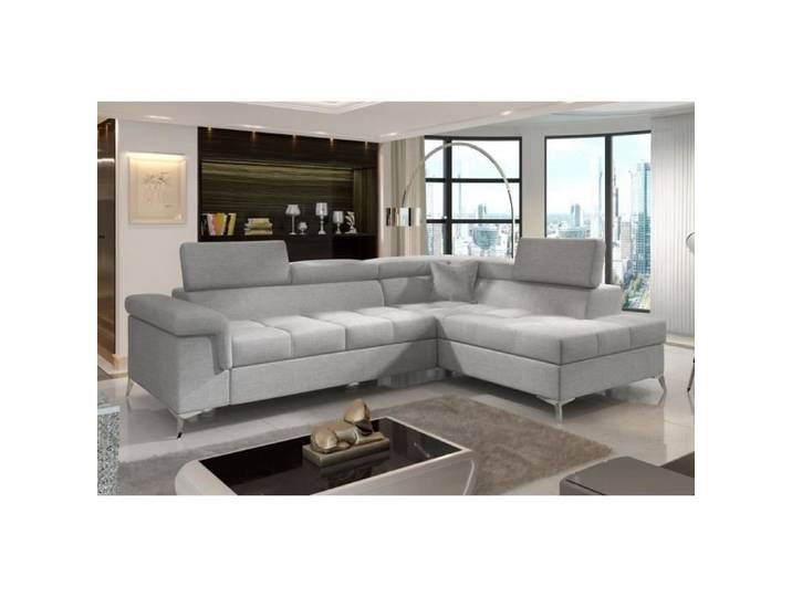 Canapé d'angle convertible - ERNEST - en tissu luxe 5 places gris angle droit (vu de face)