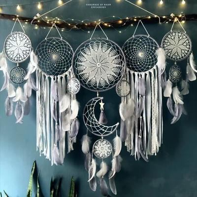 Inspired Finds 5 Piece Boho Macrame Dream Catcher Set Moon Wall Hanging Decor gray