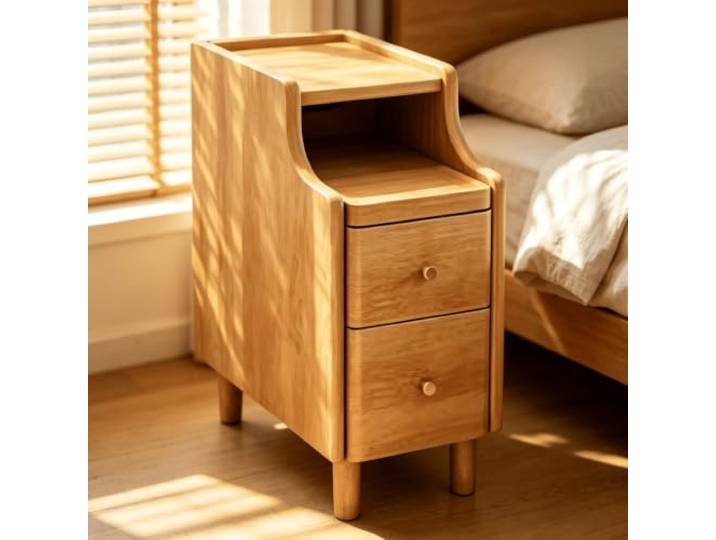 kumamart Schmaler Nachttisch Massivholz, Nachtschrank mit Schubladen Schmaler Nachtschrank mit Tablett-Ablage, abgerundeten Kanten und Massivholzbeinen.(Wood,7.87in)