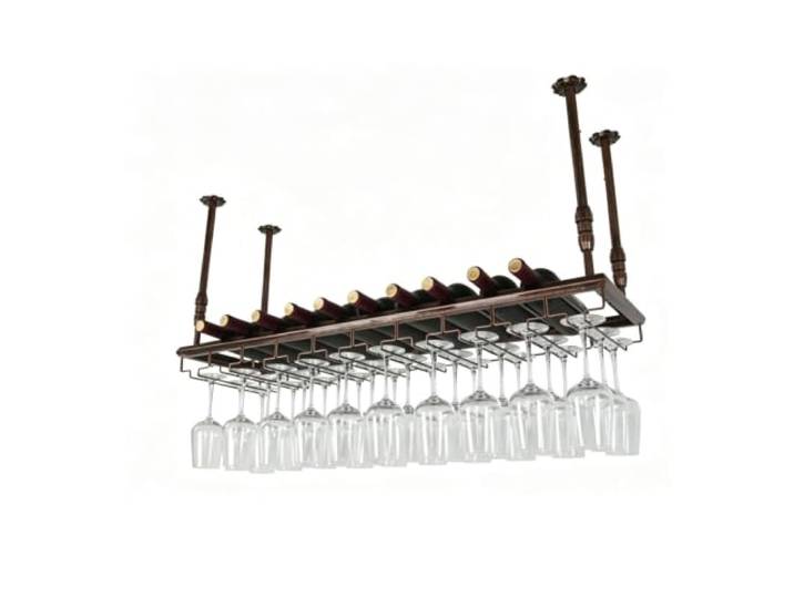 Weinglasregal im Vintage-Stil für Aufhängen für Bar, Küche, Wohnzimmer Höhenverstellbares Weinregal, schwimmendes Regal für Metallflaschen(Bronze,60x30cm)