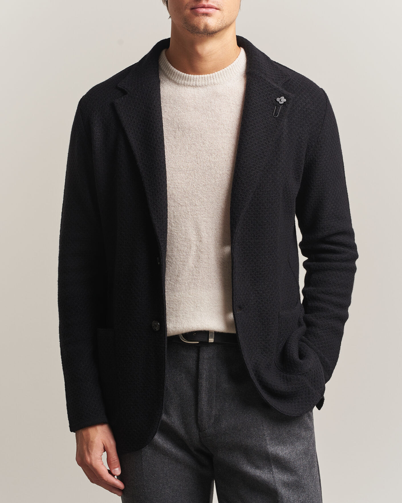 Lardini Knitted Structure Wool/Cashmere Blazer Black men S Sort