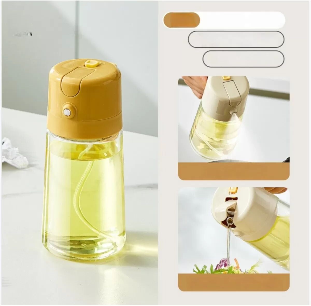 INF 500ml Küchenglas Öl Sprühflasche - Sprüh- und Gießölspender Gelb