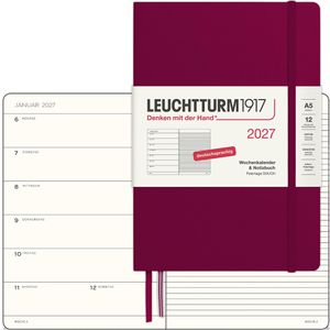 Leuchtturm1917 Buchkalender Port Red Medium, Jahr 2027, A5, Notizkalender, 1 Woche = 2 Seiten