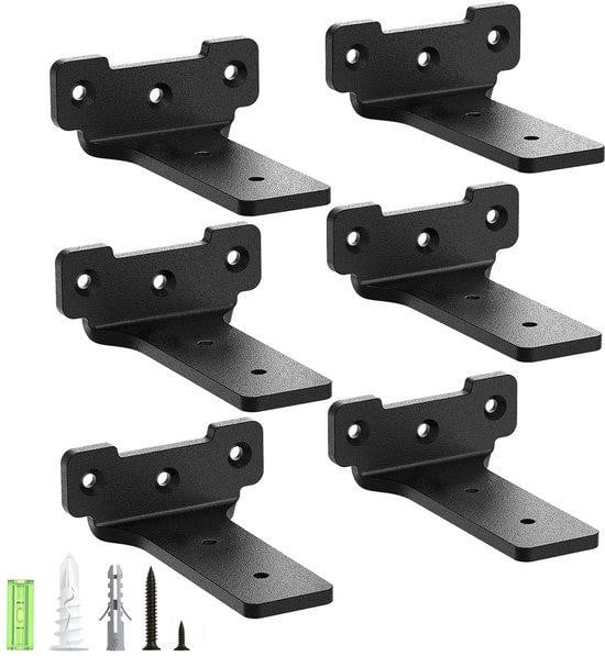Famanu Set van 6 Metalen plaatdragers, Zwart, 10 cm