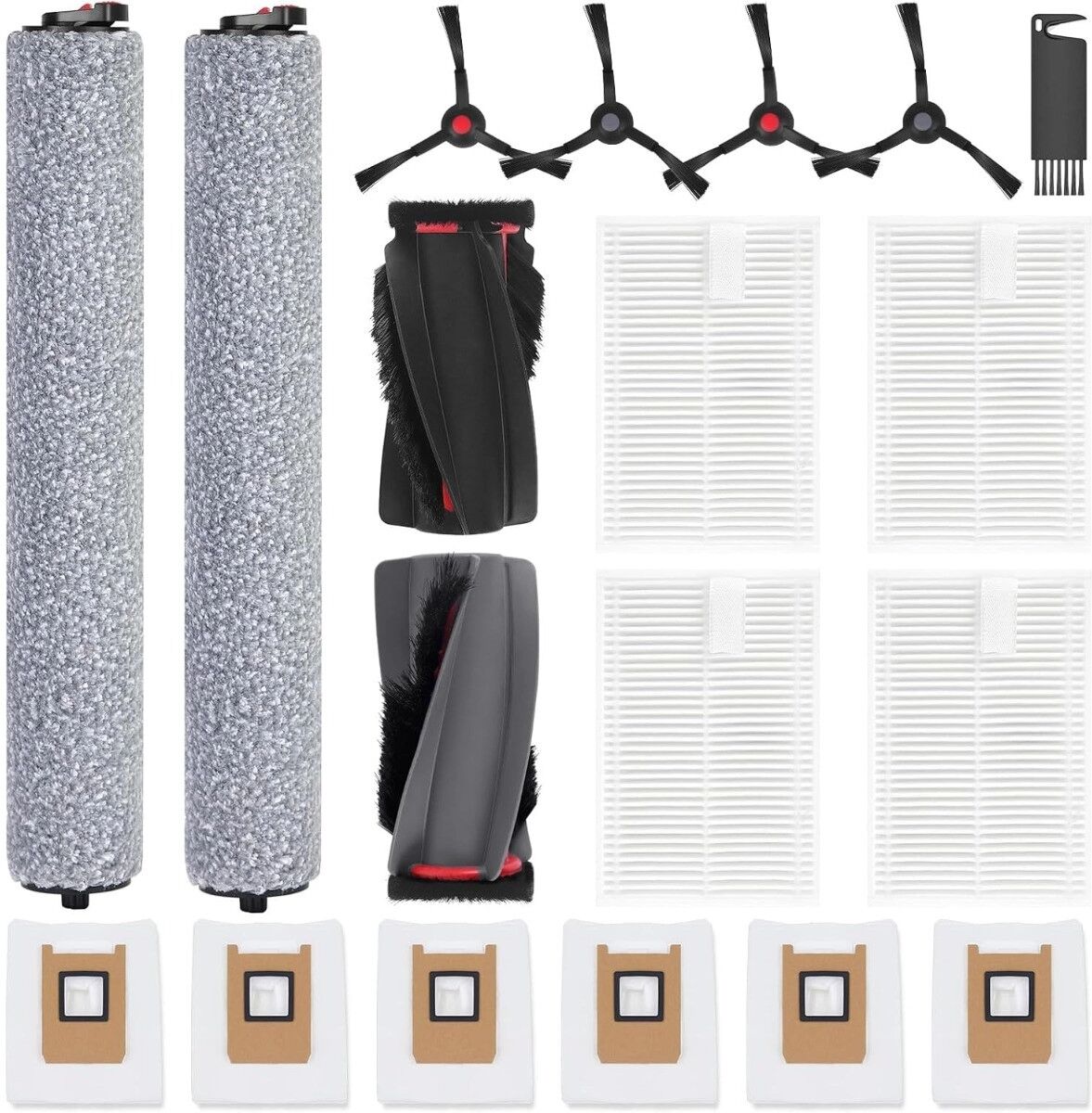 INF Ersatz-Zubehörset kompatibel mit Eufy C28 (Omni C28) – ABS- und Nylon-Wischrollen, Filter & Bürsten