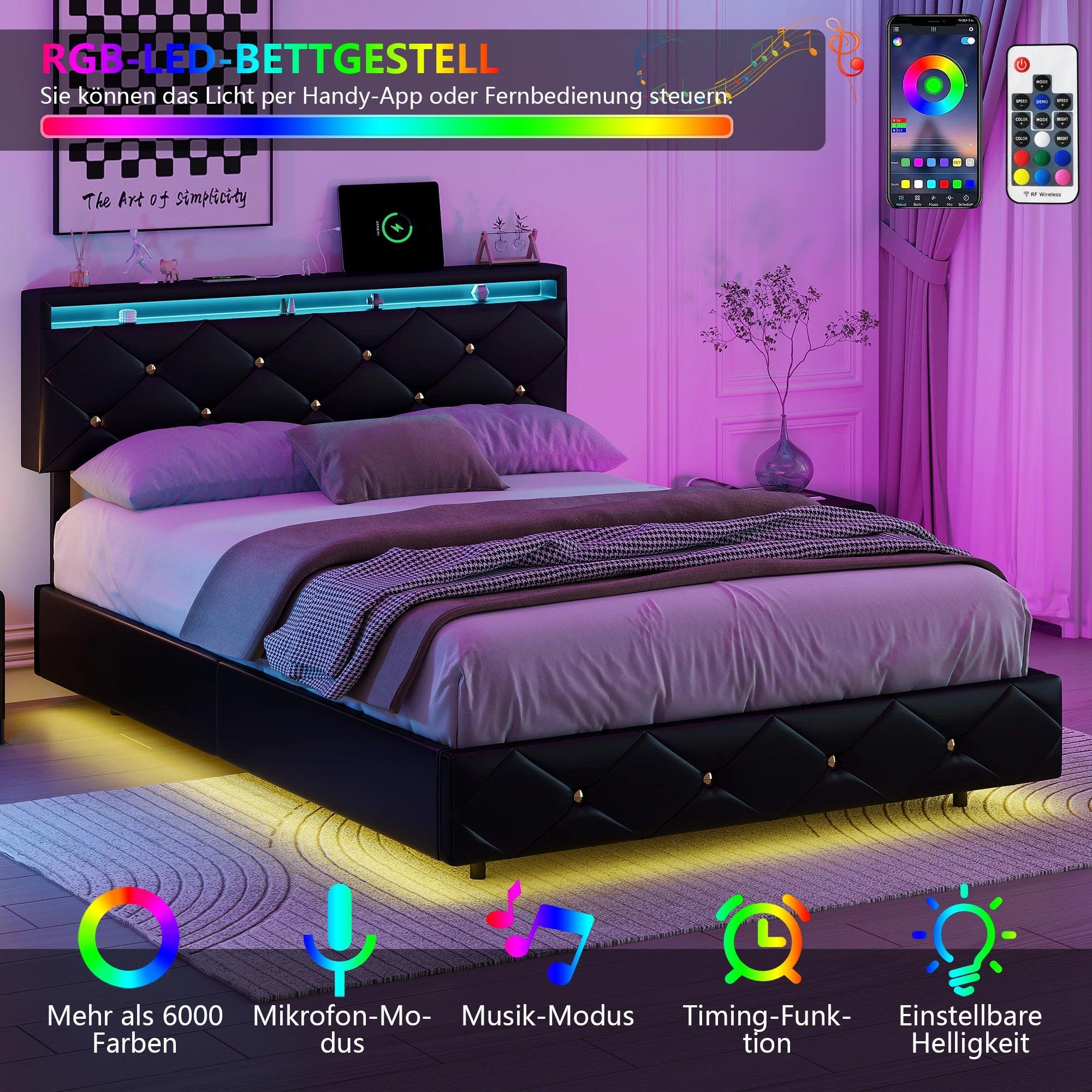 Doppelbett - Bett mit Bezug - Bett für zwei Personen - Plattformbett - Bettgestell - 160x200 cm