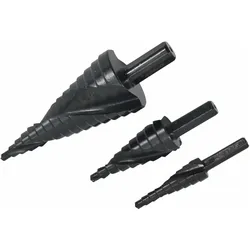 Awtools, Bohrereinsatz, AW WIERTŁO STOPNIOWE SPIRALNE KPL. 3szt./ 4-12 4-20 4-39mm/ AICrN/ CZARNE/ ETUI PLASTIK. (4 - 39 mm)
