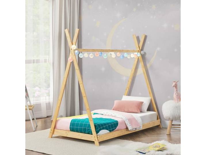 Lit tipi Vimpeli 80 x 160 cm pour enfant bambou naturel [en.casa]