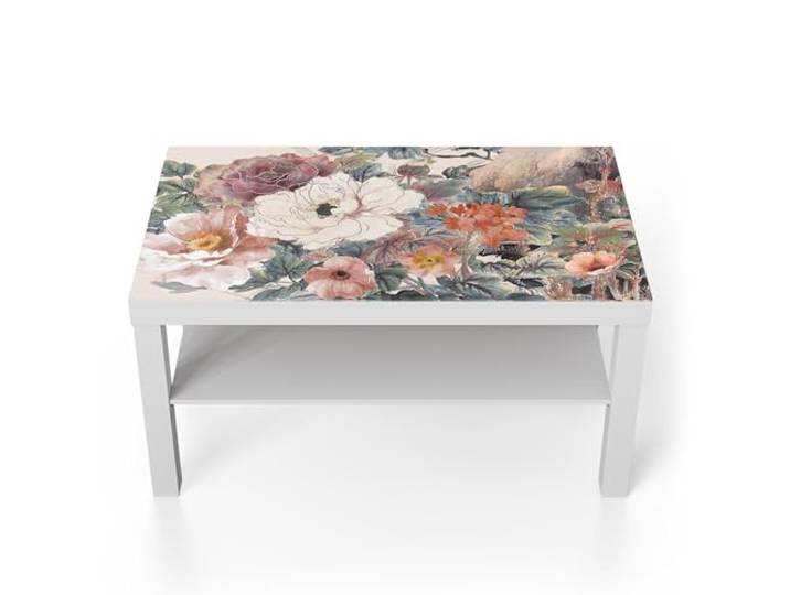 DEQORI Glastisch weiß groß 90x50 cm Motiv Aquarellblütenzauber ausgefallener Beistelltisch aus Glas Hochglanz Couchtisch fürs Wohnzimmer moderner Couch Tisch mit Design