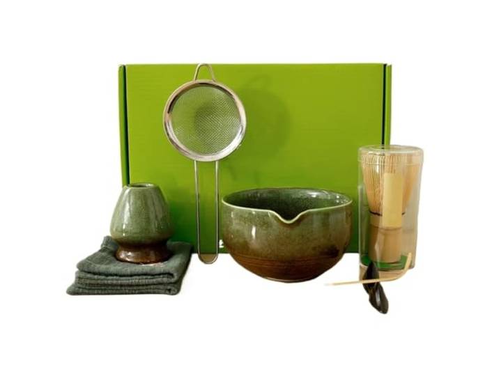 Matcha-Tee-Set 7-teiliges Matcha-Teeset, Im Ofen Umgebaute, Glasierte, Runde Schüssel, Inklusive Schüssel, Schneebesen, Schaufel, Sieb, Geeignet For Matcha-Enthusiasten für Matcha-Liebhaber(Matcha Gre