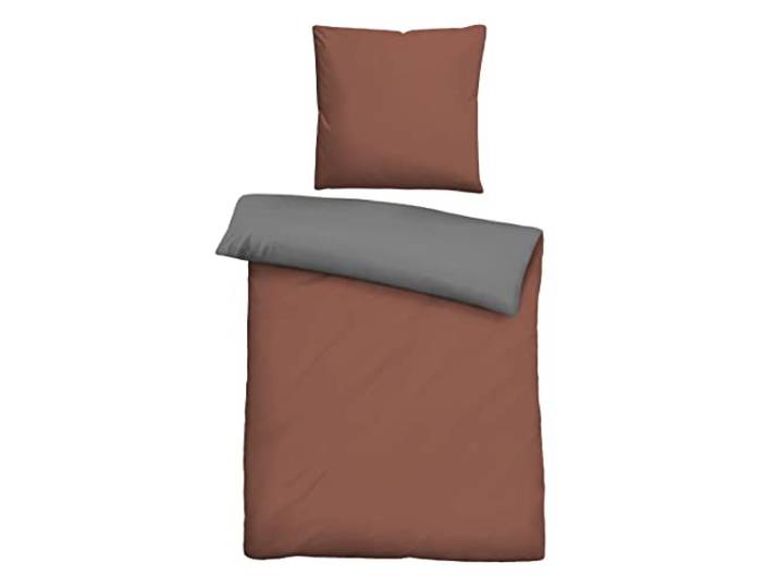 biberna 0455775 Bettwäsche Garnitur mit Kopfkissenbezug Linon 1x 155x220 cm + 1x 80x80 cm, Kardinal