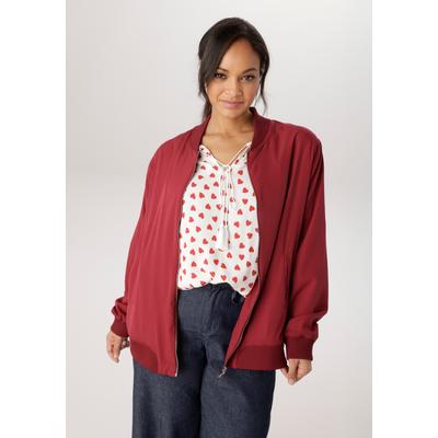 Blouson ANISTON PLUS, Damen, Gr. 50, dunkelrot, Crêpe, Obermaterial: 100% Polyester. Futter: 100% Polyester, unifarben, figurumspielend hüftlang, Rippbündchen kontrastfarben, Jacken Blouson, In Crepe-Qualität
