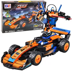 Konstruktionsbausteine Auto Roboter Rennwagen 2in1 Orange 322 Teile.