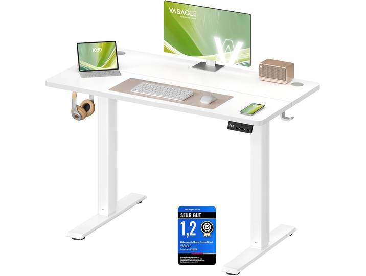 Schreibtisch 100x60 cm elektrisch höhenverstellbar Weiss