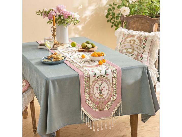 Chemin de Table de Style américain, pompon en cristal, motif Floral, décoration de Table d'armoire et accessoires, personnalisation de Restaurant, nouveau