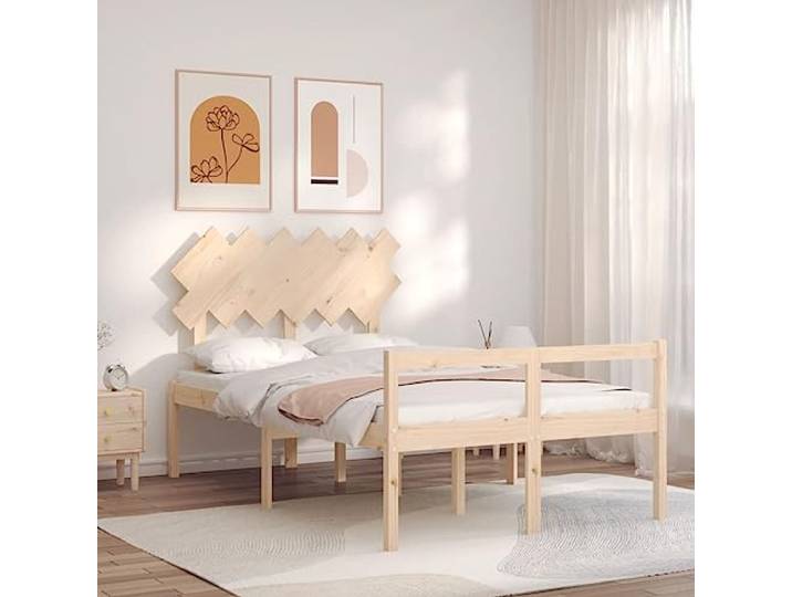 RJPLMFV Seniorenbett, 120 x 200 cm, Massivholz Sitzhöhe 45 cm, Aufbewahrung unter dem Bett, Sperrholzlatten, Kopfteil