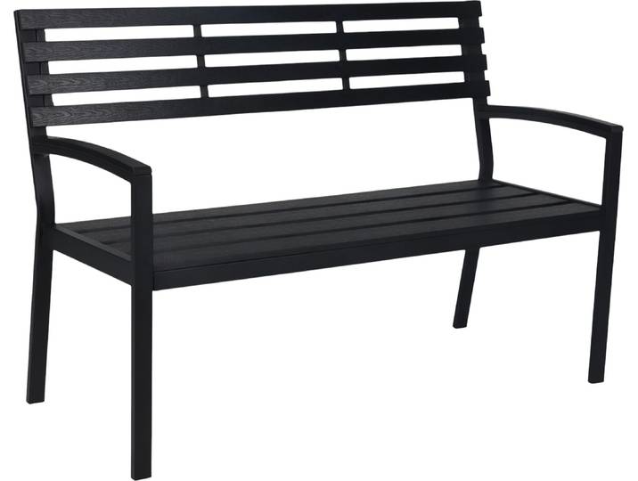 Relaxdays Gartenbank, 2-Sitzer, HxBxT: 88 x 128 x 59 cm, Kunststoff & Metall, Sitzbank Garten, Terrasse, Balkon, schwarz