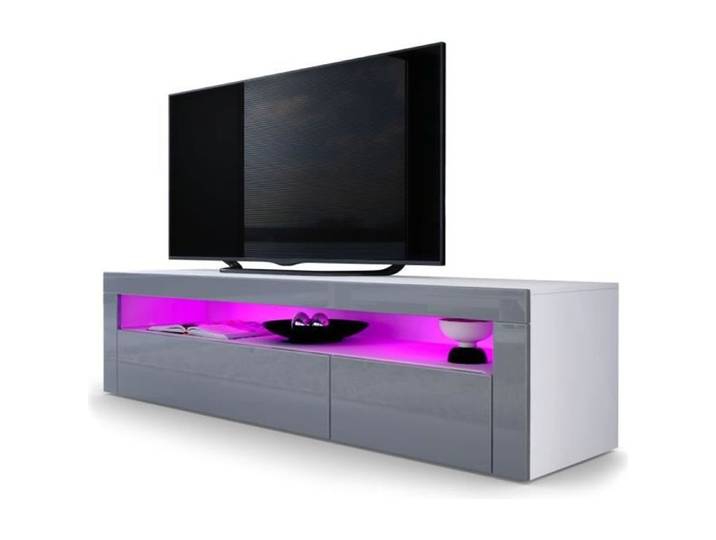Vladon Meuble TV bas Valencia en Blanc mat - Gris haute brillance - Gris haute brillance