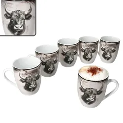 Toro 6x Kaffeebecher 280ml Porzellan-Tassen 6 Pers Tee Alm Kuh rosa Landhaus