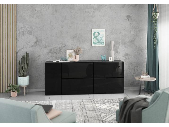 BMG Möbel Sideboard Modul+ (5 teilig bestehend aus, 1x Schrank mit Tür, 4x Schrank mit Klappenfunktion, Softclose), Schränke können individuell angeordnet werden
