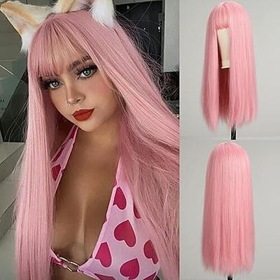 Perücke mit Pony für Frauen, lange, glatte, geschichtete Perücken, synthetische, geschichtete Frisur für Mädchen, Partys, Cosplay und den täglichen Gebrauch (