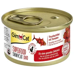 GimCat Superfood ShinyCat Duo 70 Gramm Katzennassfutter 24 x 70 Gramm Thunfischfilet mit Tomaten