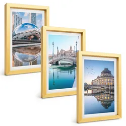 BILDER SET 3er Set - 20x30 cm Goldrahmen - Architektur von Städten am Wasser