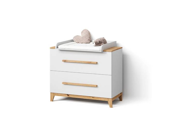 Livinity® Wickelkommode Mailo, Weiß/Artisan/Artisan, mit 2 Schubladen