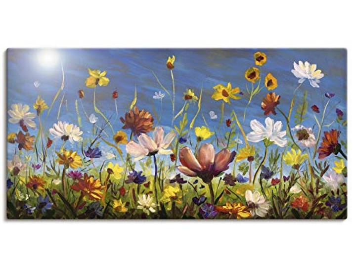 ARTLAND Wanddeko Leinwand Bilder Wandbild 60x30 cm Querformat Blumenwiese Blumen Blüte Pflanzen Natur Frühling U1QU